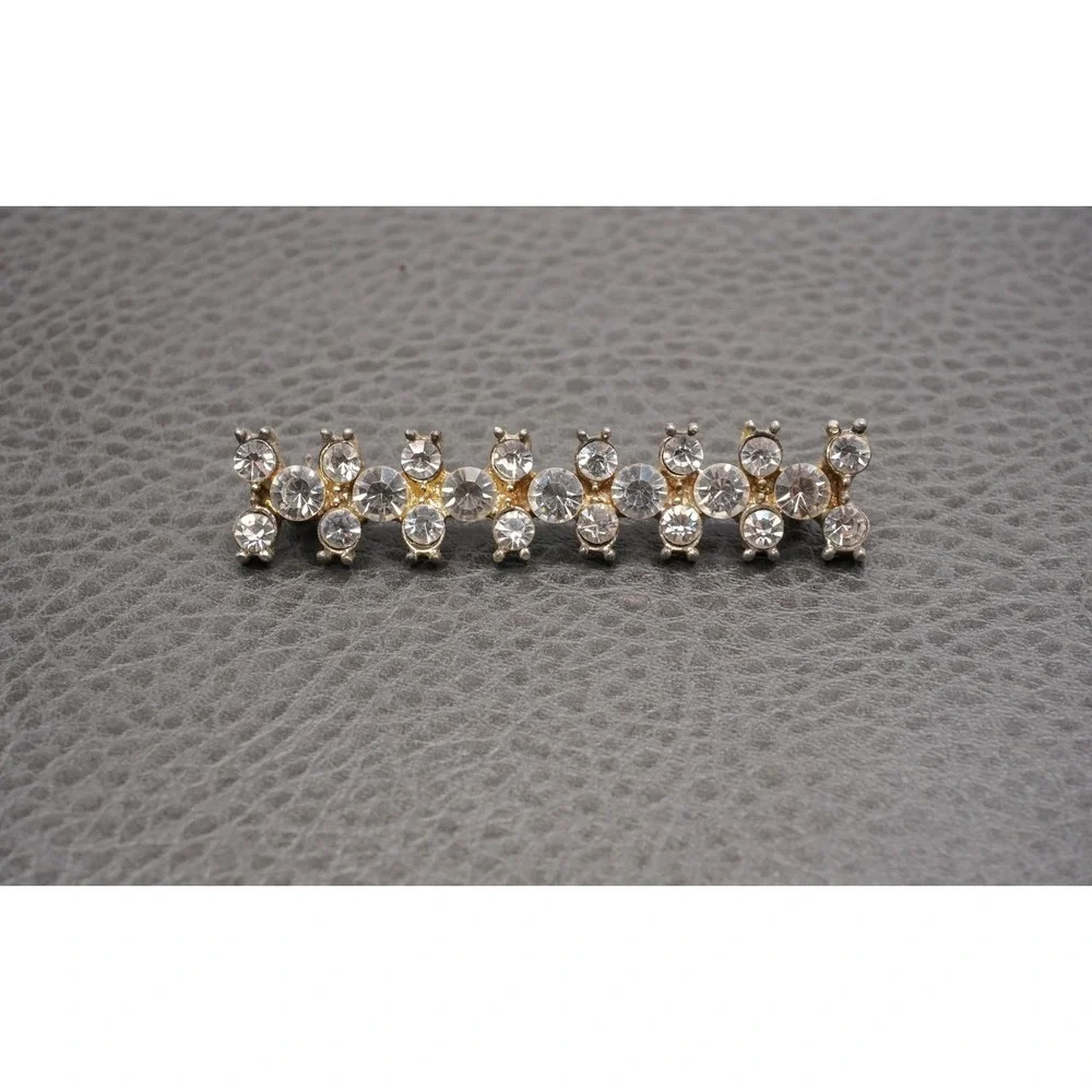 Vintage Old Art Deco Pot Metal Rhinestone Bar Brooch Silver Tone